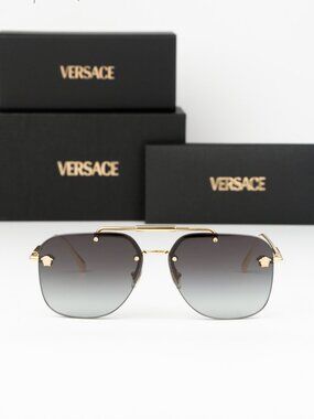 Versace Men Sunglasses Gold Grey Gradient Pilot VE2296 100284 NEW AUTHENTIC